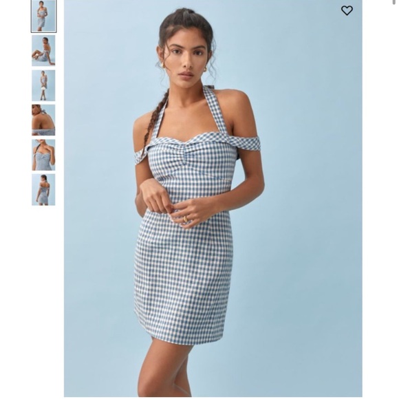 Reformation Dresses Reformation Sanford Linen Dress Azure Check